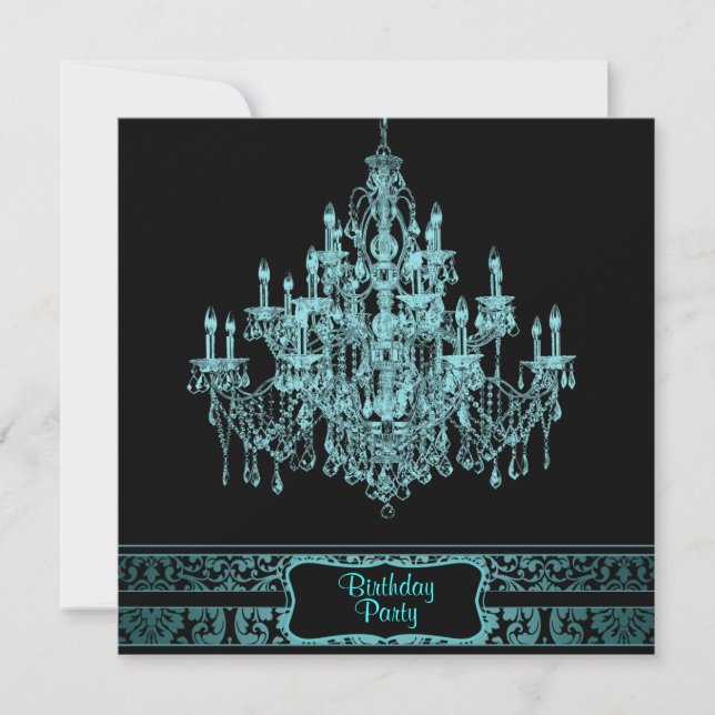 Teal Blue Chandelier Womans Any Number Birthday Pa Invitation (Front)
