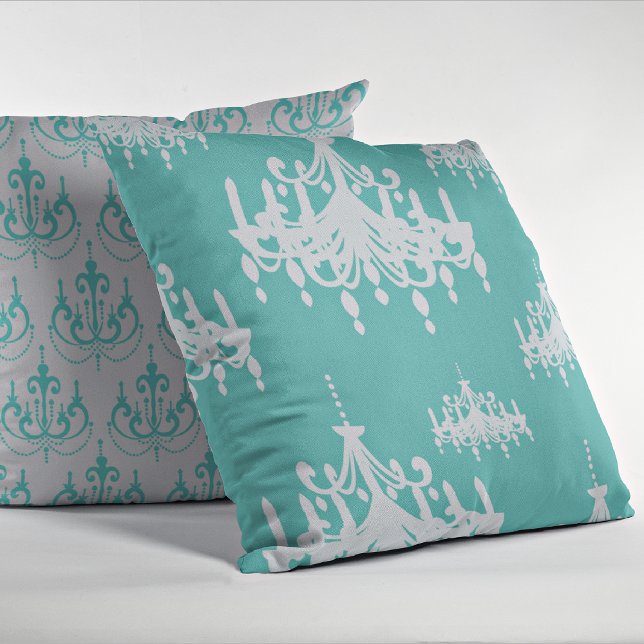 Teal Blue Chandeliers Decorative Throw Pillow (Creator Uploaded)