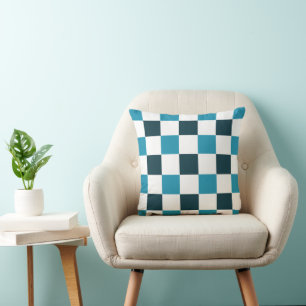 Teal Blue Chequerboard Cushion