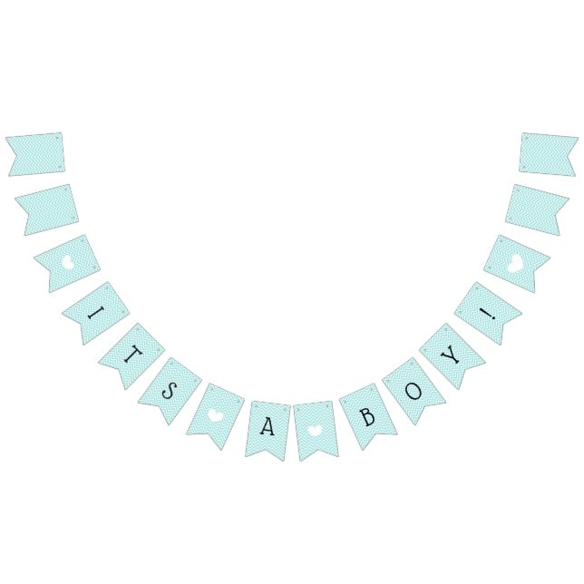 Teal Blue Chevron Its a Boy Baby Shower Bunting (All)