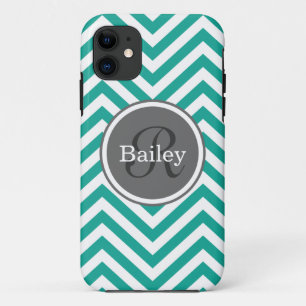 Teal Blue Chevron Monogram Case-Mate iPhone Case