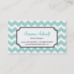 Teal blue chevron zigzag pattern stylish personal business card
