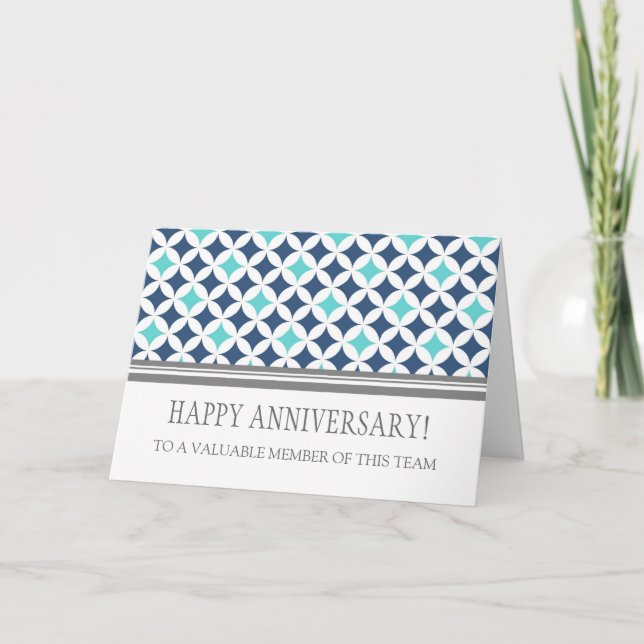 Teal Blue Circles Employee Anniversary Card (Front)