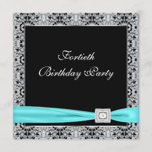 Teal Blue Classy Black 40th Birthday Party Invitation