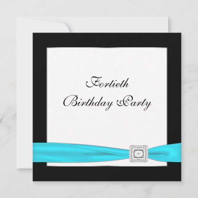 Teal Blue Classy Black 40th Birthday Party Invitation (Front)