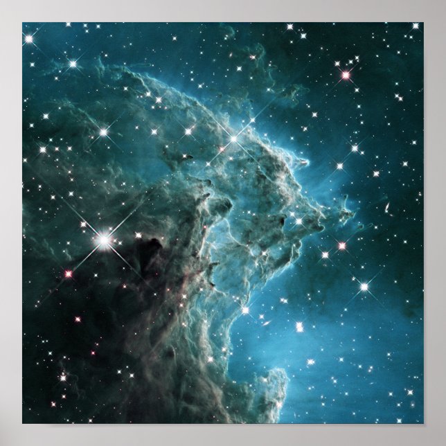 Teal Blue Coloured Monkey Head Nebula Poster (Front)