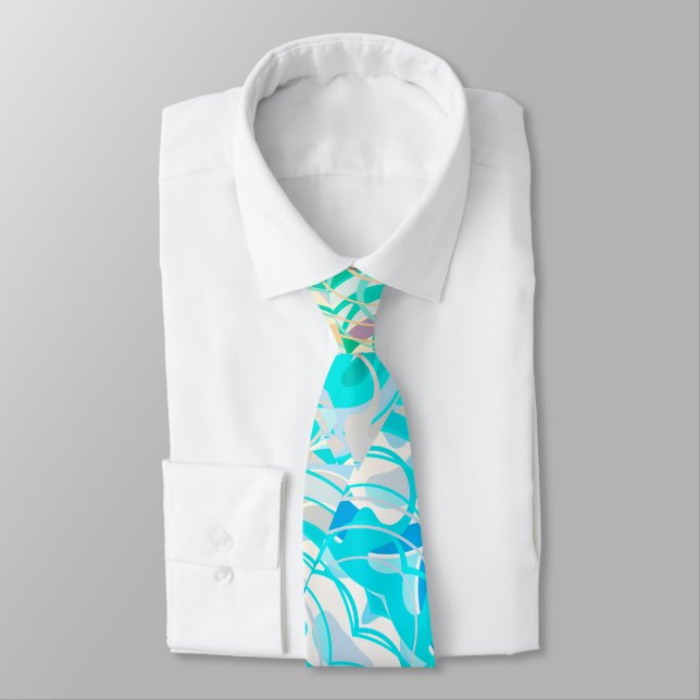 Teal, Blue Colourful Abstract Tie (Tied)