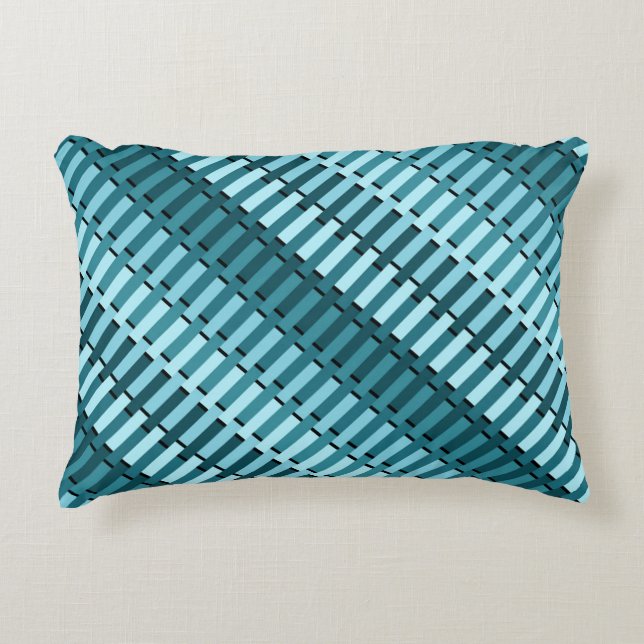 Teal Blue Contemporary Abstract Stripe Pattern Decorative Cushion (Front)