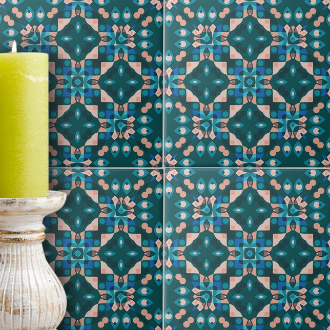 Teal Blue Coral Intricate Symmetrical Geometry  Tile (Creator Uploaded)