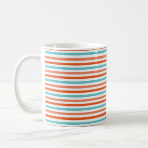 Teal Blue, Coral Orange Stripes, Striped Coffee Mug