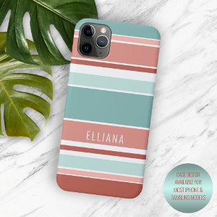 Teal Blue Coral Red Peach Orange White Stripes Case-Mate iPhone Case