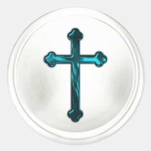 Teal Blue Cross on White Envelope Seal Sticker