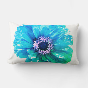 Teal Blue Daisy Lumbar Cushion
