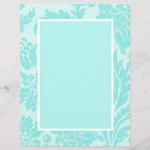 Teal blue damask pattern stationary paper