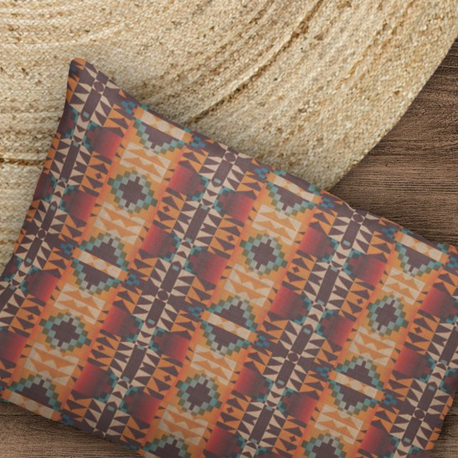 Teal Blue Dark Red Beige Brown Orange Tribal Art Pillowcase (Creator Uploaded)