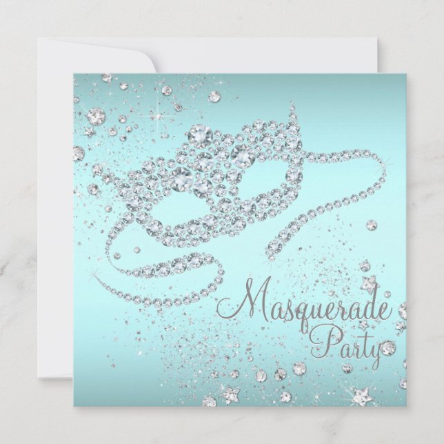 Teal Blue Diamond Mask Masquerade Party Invitation (Front)