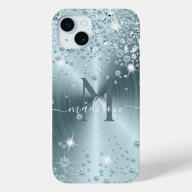 Teal Blue Diamonds - Personalized Case-Mate iPhone Case (Back)