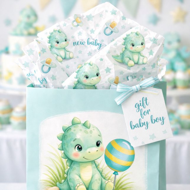 Teal Blue Dinosaur Pattern Teal and White   Tissue Paper (Creator Uploaded)