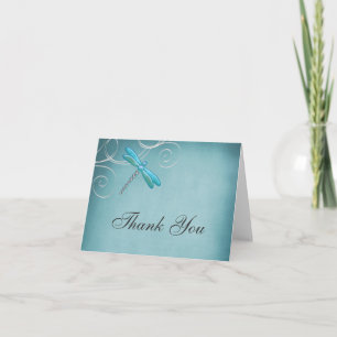 Teal Blue Dragonfly Swirls Thank You Card
