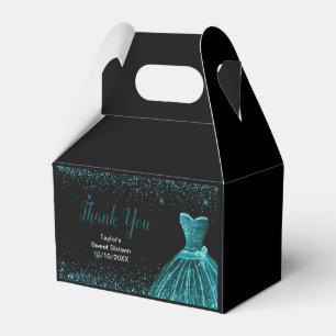 Teal Blue Dress Faux Glitter Sweet 16 Birthday Favour Box