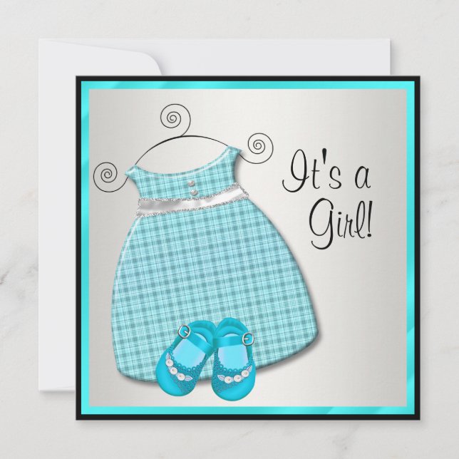 Teal Blue Dress Shoes Teal Blue Baby Girl Shower Invitation (Front)