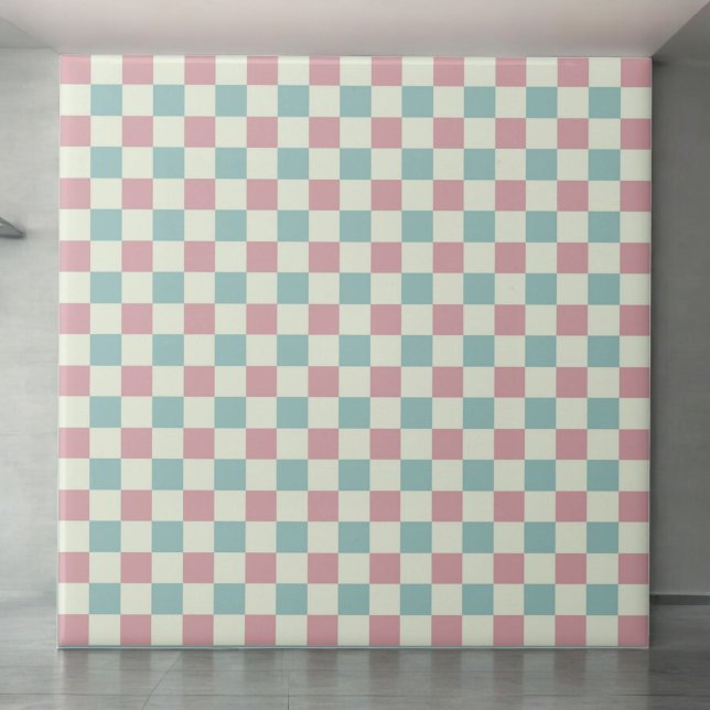 Teal Blue & Dusty Pink Chequered Pattern Retro Tile (Creator Uploaded)