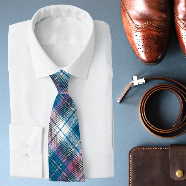 Teal Blue Dusty Pink Modern Tartan Stylish Pattern Tie (Creator Uploaded)