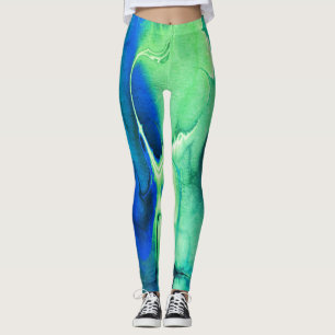 Teal blue electric lightening art cool Leggings