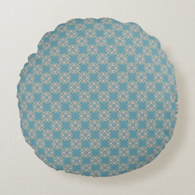 Teal Blue Elegance Geometric Round Pillow (Front)