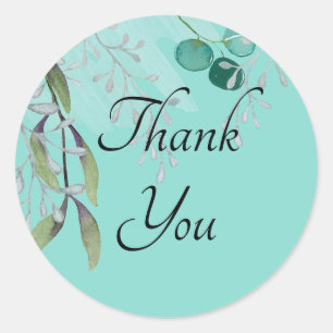 Teal Blue Eucalyptus Watercolor Classic Round Sticker