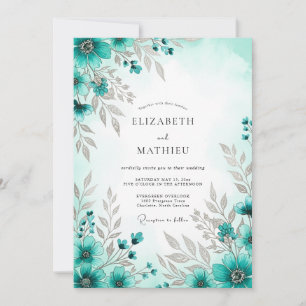 Teal Blue Exquisite Spring Wedding Invitation