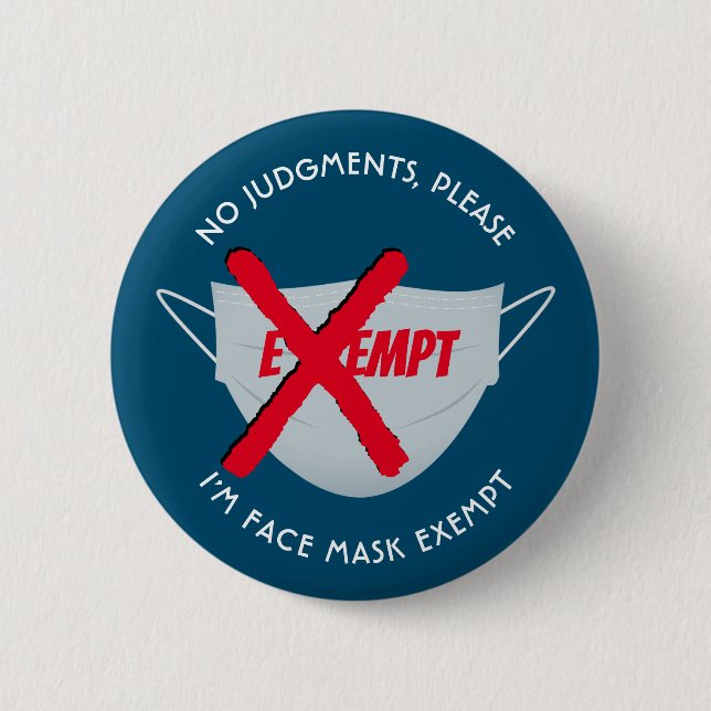 Teal Blue | FACE MASK EXEMPT 6 Cm Round Badge (Front)
