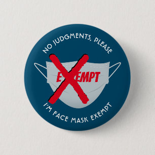Teal Blue FACE MASK EXEMPT 6 Cm Round Badge