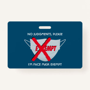 Teal Blue FACE MASK EXEMPT ID Badge