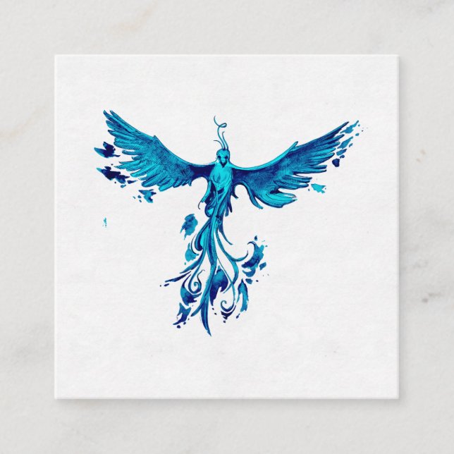 *~*  TEAL BLUE Feathers Phoenix Rising Ashes Square Business Card (Front)