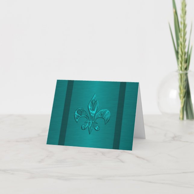 Teal Blue Fleur de Lis Card (Front)