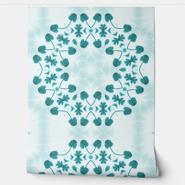 Teal Blue Floral Abstract Wallpaper (Unrolling)