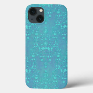 Teal Blue Floral Damask Design iPhone 13 Case