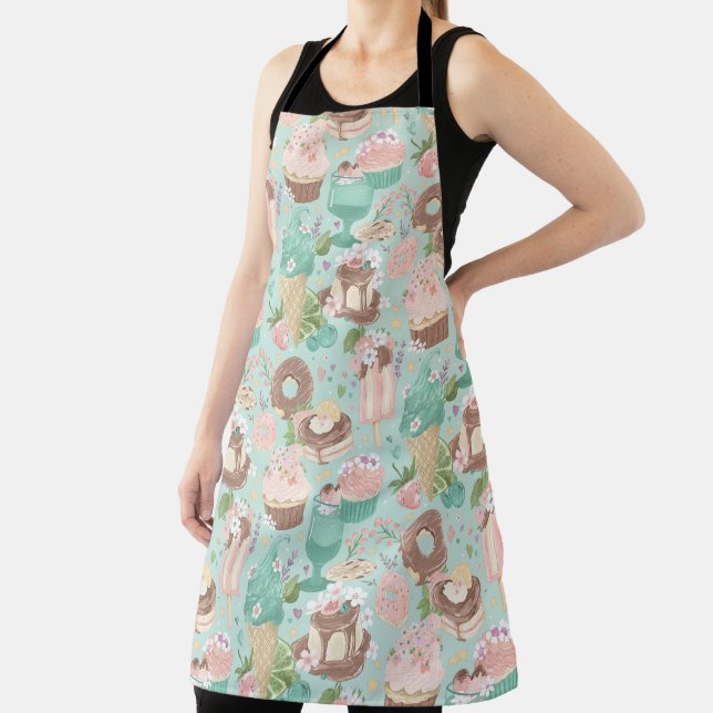 Teal Blue Floral Dessert Apron (Insitu)