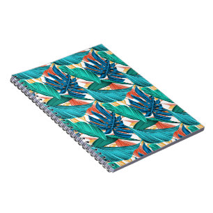 Teal & Blue Floral Leaves Pattern Design Notebook