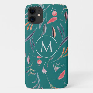 Teal Blue Floral MONOGRAM Custom Personalised Case-Mate iPhone Case
