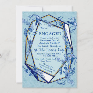 Teal Blue flowers on a sculpture textured backing Invitation