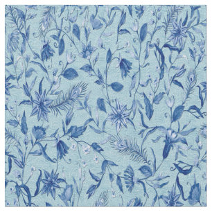 Teal Blue flowers on sculptures textured backgrown Fabric