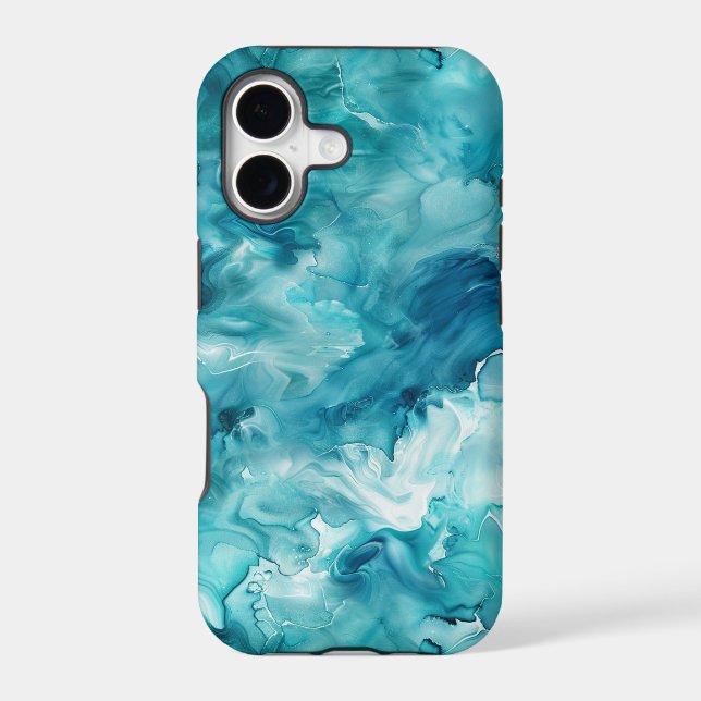 Teal Blue Fluid Ink Marble Hydrodip (Back)