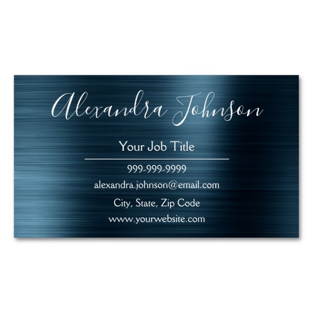 Teal Blue Foil Modern and Elegant Magnetic Business Card (Front)