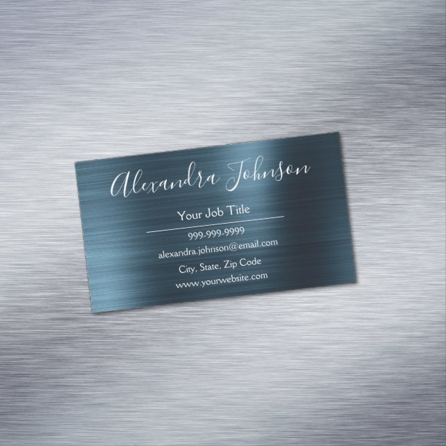 Teal Blue Foil Modern and Elegant Magnetic Business Card (In Situ)