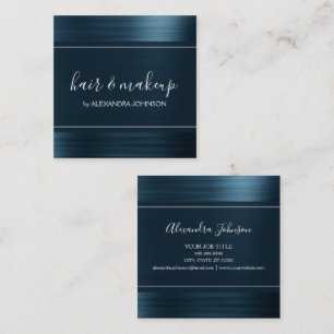 Teal Blue Foil Modern Brushed Metal Square Business Card