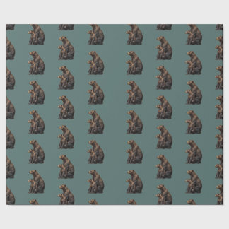 Teal Blue Folk Art Bear Pattern Wrapping Paper