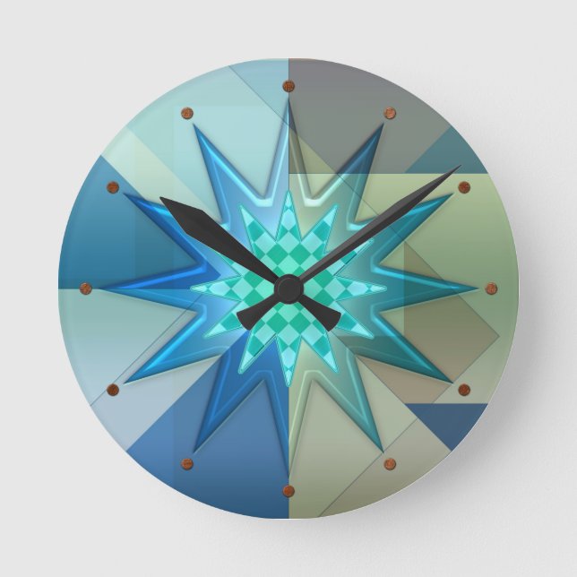 Teal Blue Geometric Harlequin Acrylic Wall Clock (Front)