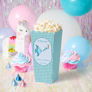 Teal Blue Gingham 1st Birthday 3 Photo Favour Box